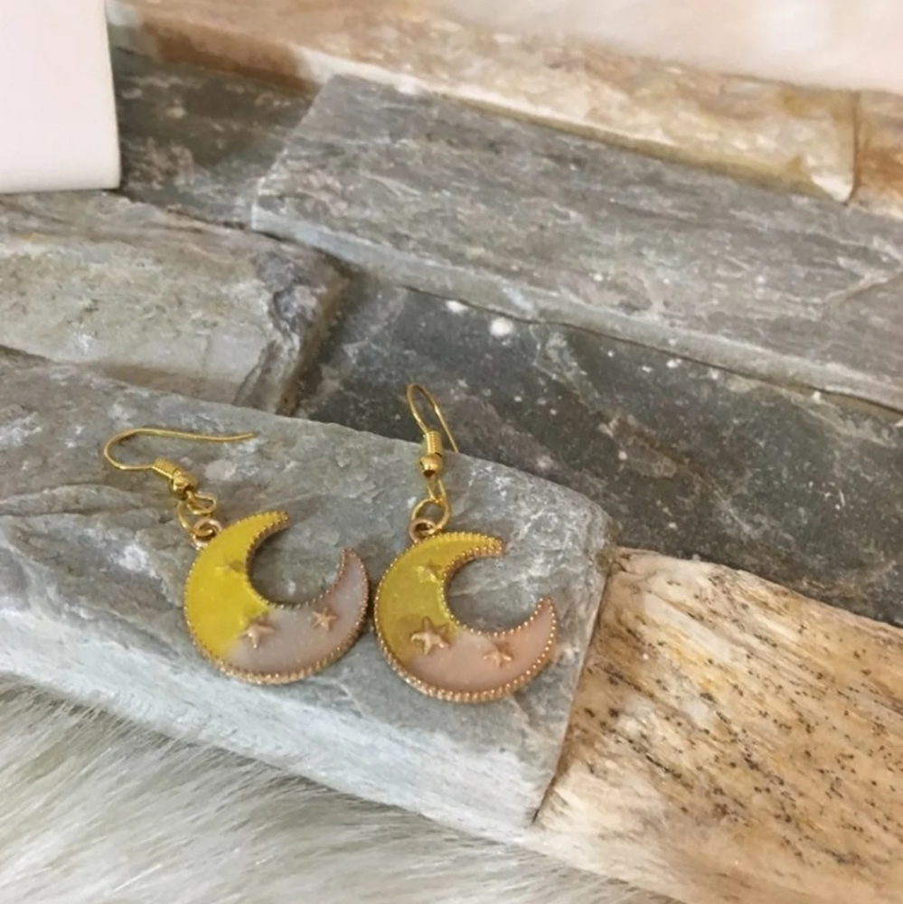New moon and stars glitter earrings